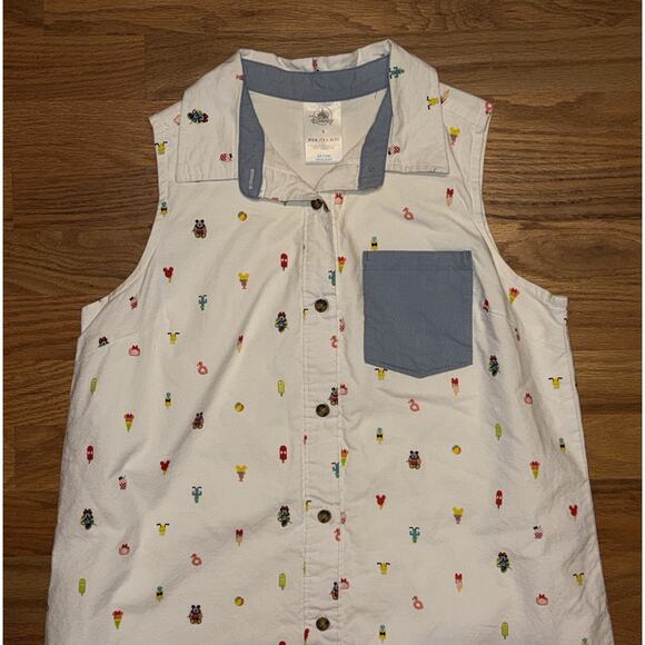 Disney button down cactus Dress Women Small White Camera Ice Cream Mickey Mouse - Picture 5 of 10